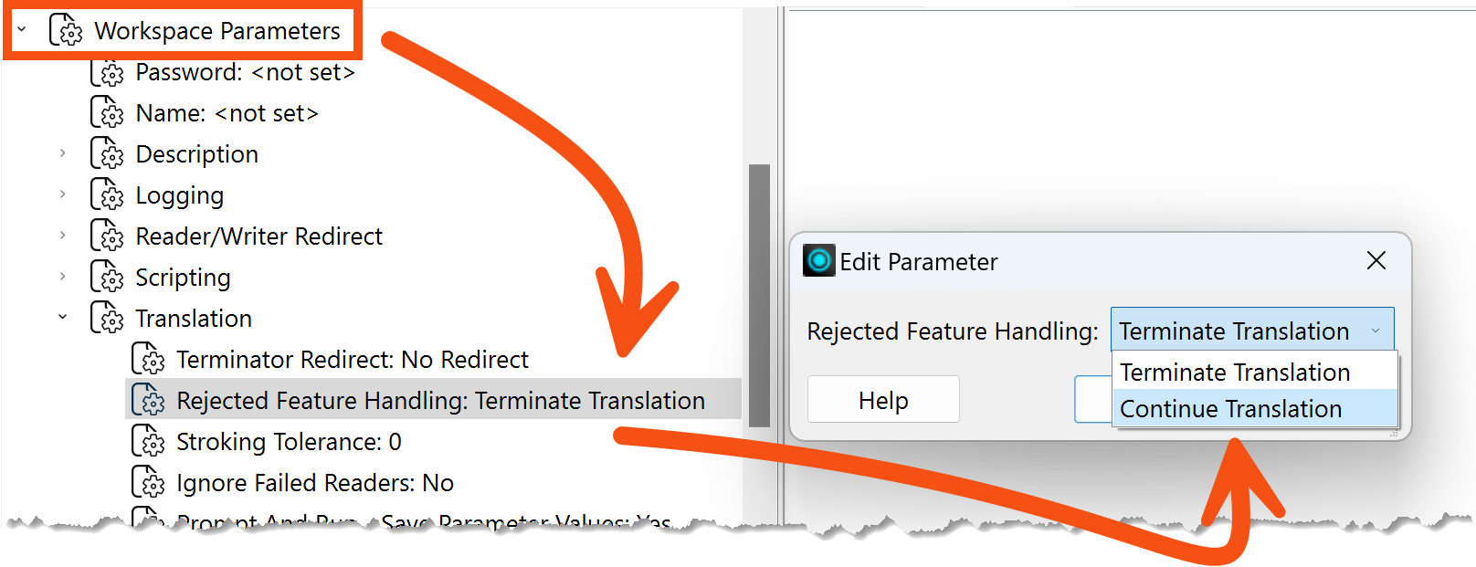 The Rejected Feature Handling parameter in the Navigator
